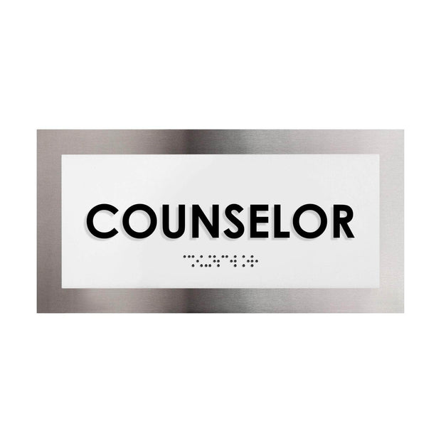 Door Signs Counselor Sign - Stainless Steel Plate - "Modern" Design