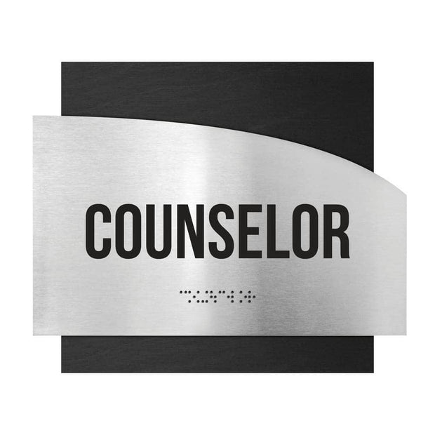 Door Signs Counselor Sign - Stainless Steel & Wood Door Plate - "Wave" Design