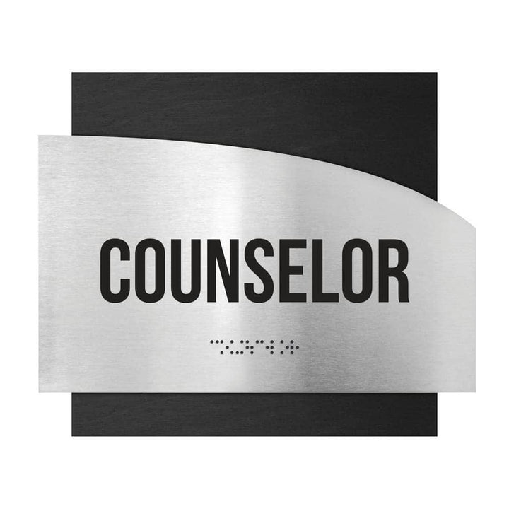 Door Signs Counselor Sign - Stainless Steel & Wood Door Plate - "Wave" Design