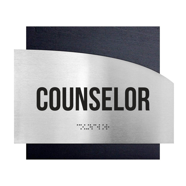 Door Signs Counselor Sign - Stainless Steel & Wood Door Plate - "Wave" Design