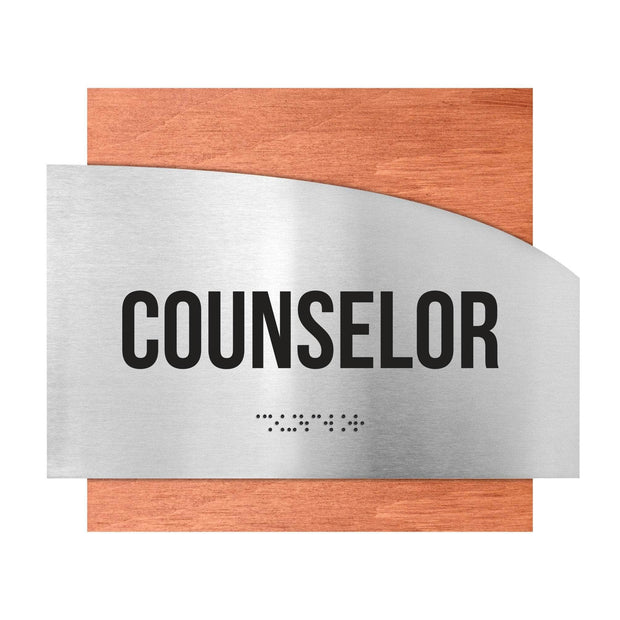 Door Signs Counselor Sign - Stainless Steel & Wood Door Plate - "Wave" Design