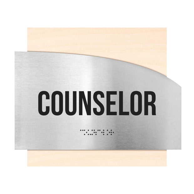 Door Signs Counselor Sign - Stainless Steel & Wood Door Plate - "Wave" Design