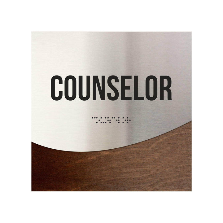 Counselor Sign — Stainless Steel & Wood Door Plate — "Jure" Design