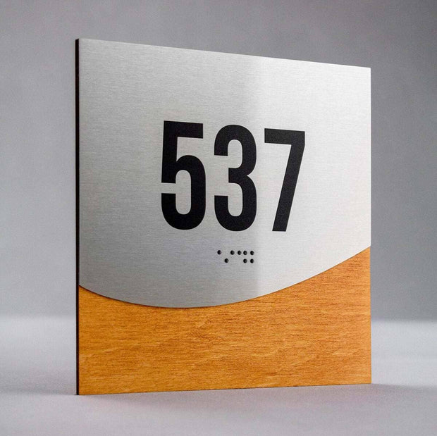 Hotel room number sign 537 with Braille - "Jure" Design