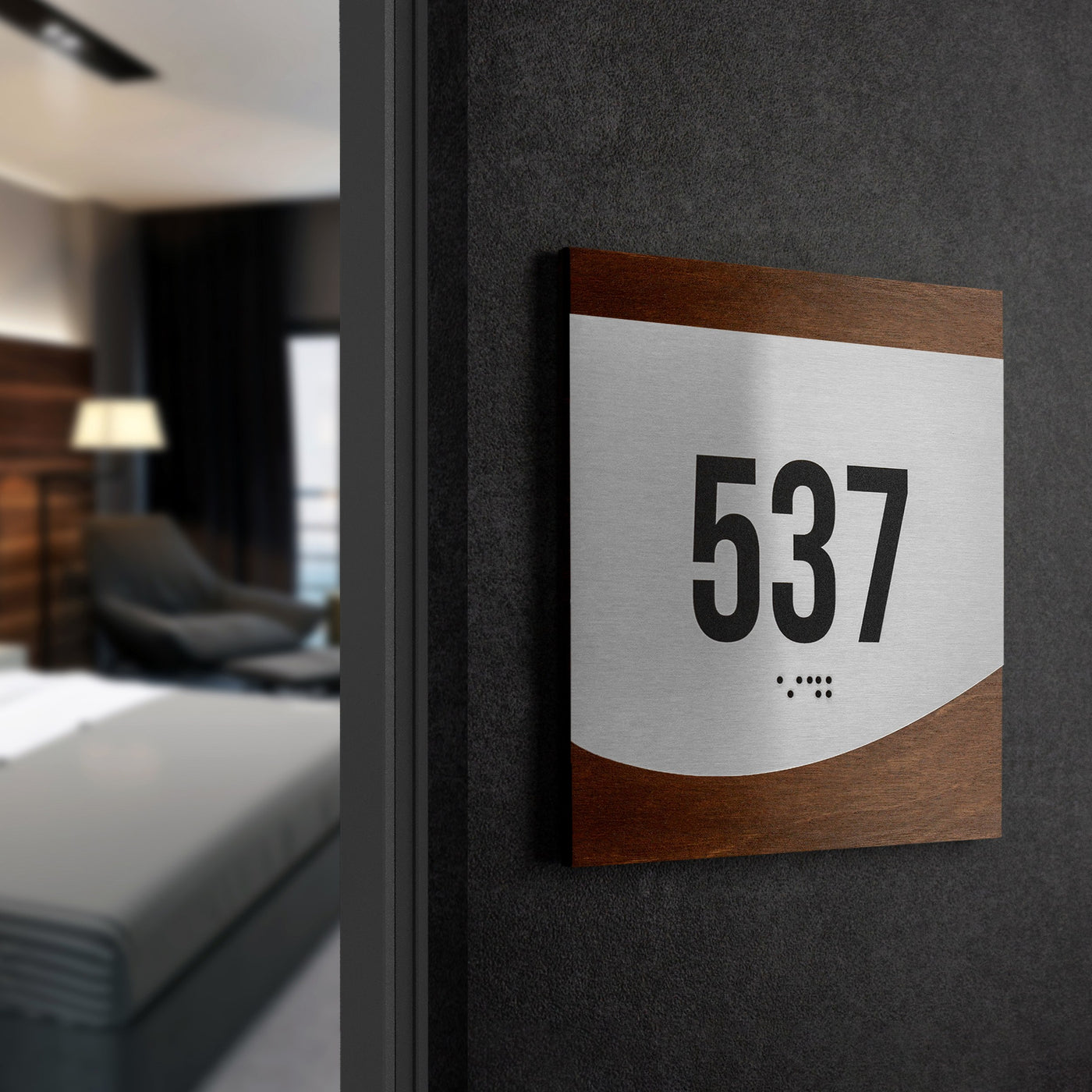 Door Numbers Sign - Stainless steel & wood - "Venture" Design