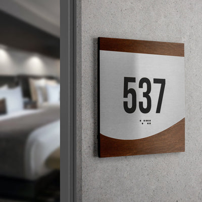Door Numbers Sign - Stainless steel & wood - "Venture" Design