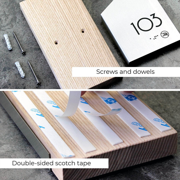 Door Numbers Hotel Room Number Sign — Stainless steel & Wood Door Plate