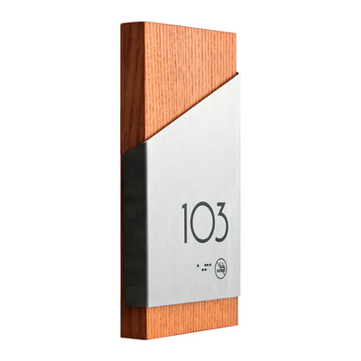 Hotel Room Number Sign - Stainless steel & Wood