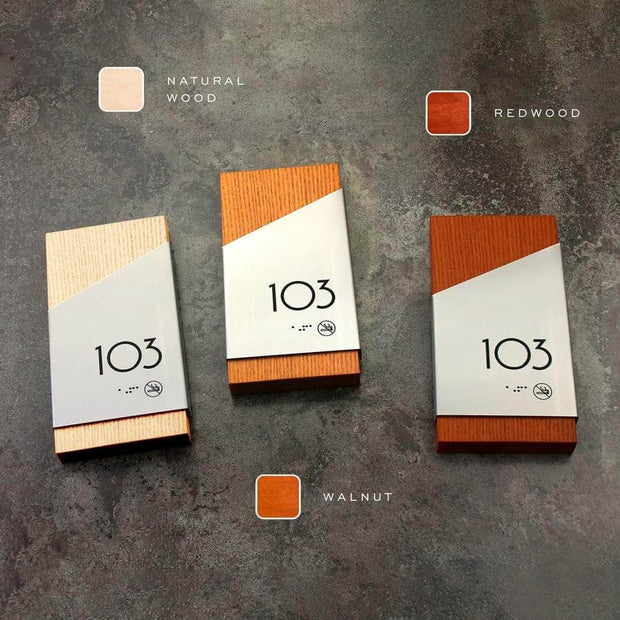 Door Numbers Hotel Room Number Sign — Stainless steel & Wood Door Plate