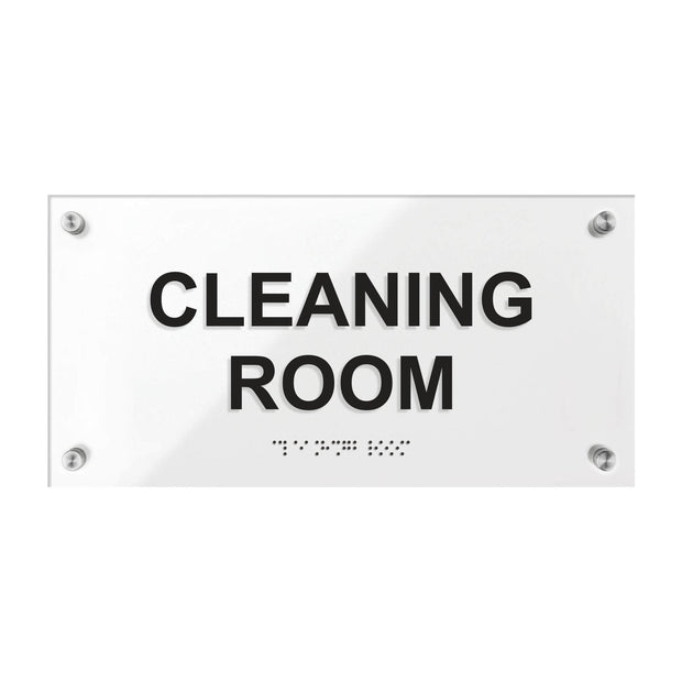 Door Signs Acrylic Cleaning Room Sign with Braille - "Classic" Design