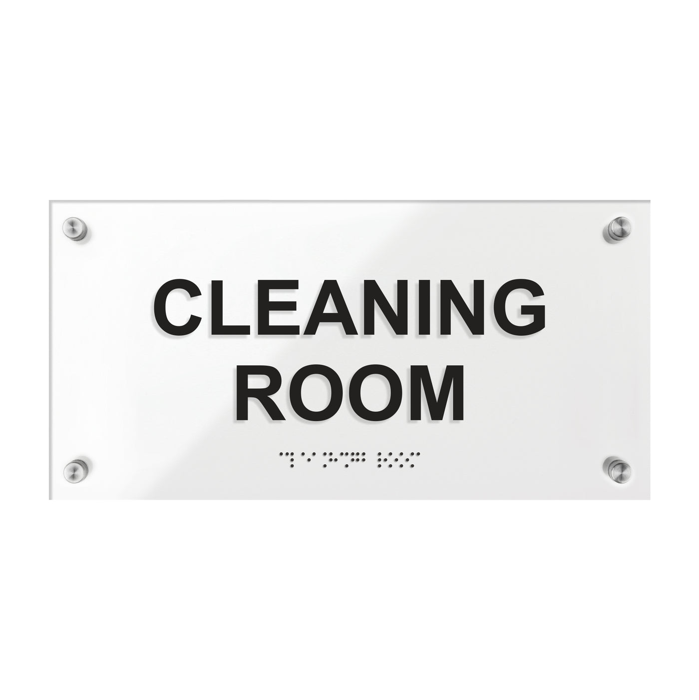 Acrylic Cleaning Room Sign with Braille "Classic" Design