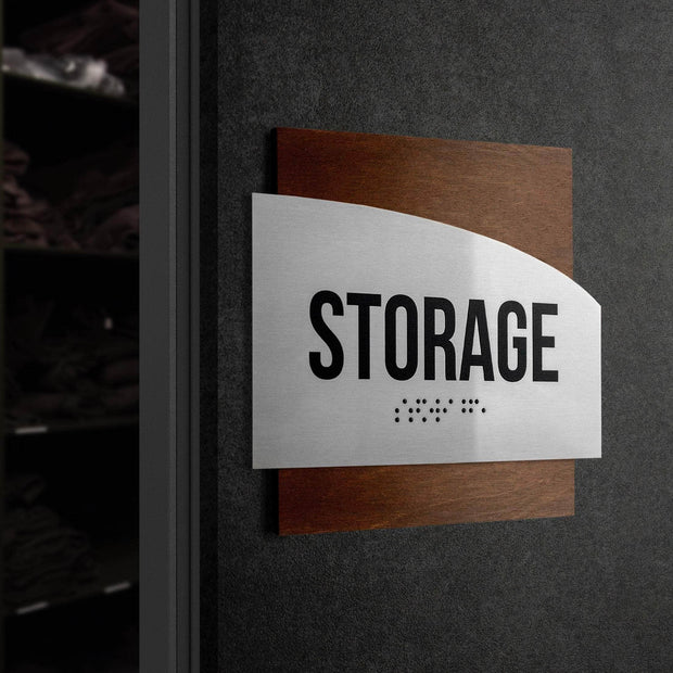 Door Signs Reception Signs - Stainless steel & Wood Plate - "Wave" Design