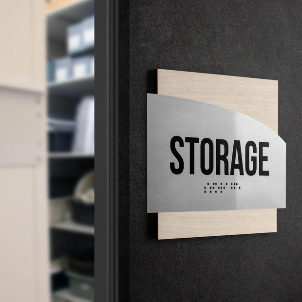 Door Signs Mail Room Sign - Stainless Steel & Wood Door Plate - "Wave" Design