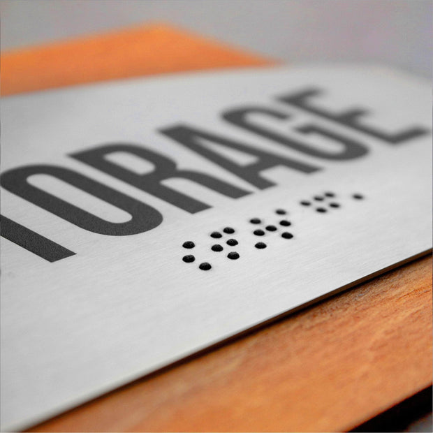Door Signs Mail Room Sign - Stainless Steel & Wood Door Plate - "Wave" Design