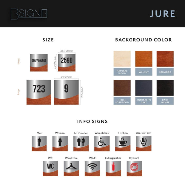 Cashier Sign - Stainless steel & Wood Door Plate "Jure" Design
