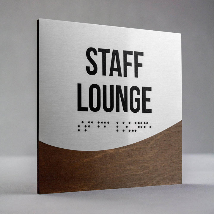 Door Signs Staff Lounge Sign — Stainless Steel & Wood Door Plate — "Jure" Design