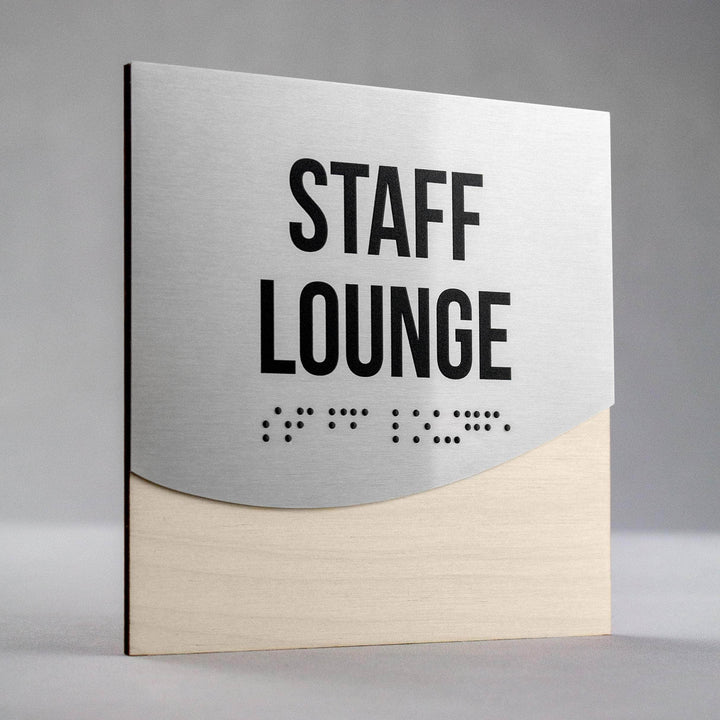 Door Signs Staff Lounge Sign — Stainless Steel & Wood Door Plate — "Jure" Design