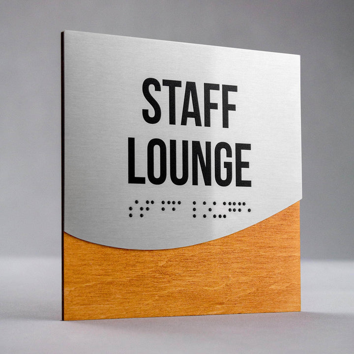 Door Signs Staff Lounge Sign — Stainless Steel & Wood Door Plate — "Jure" Design