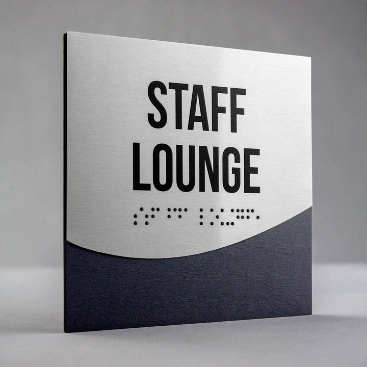 Door Signs Staff Lounge Sign — Stainless Steel & Wood Door Plate — "Jure" Design