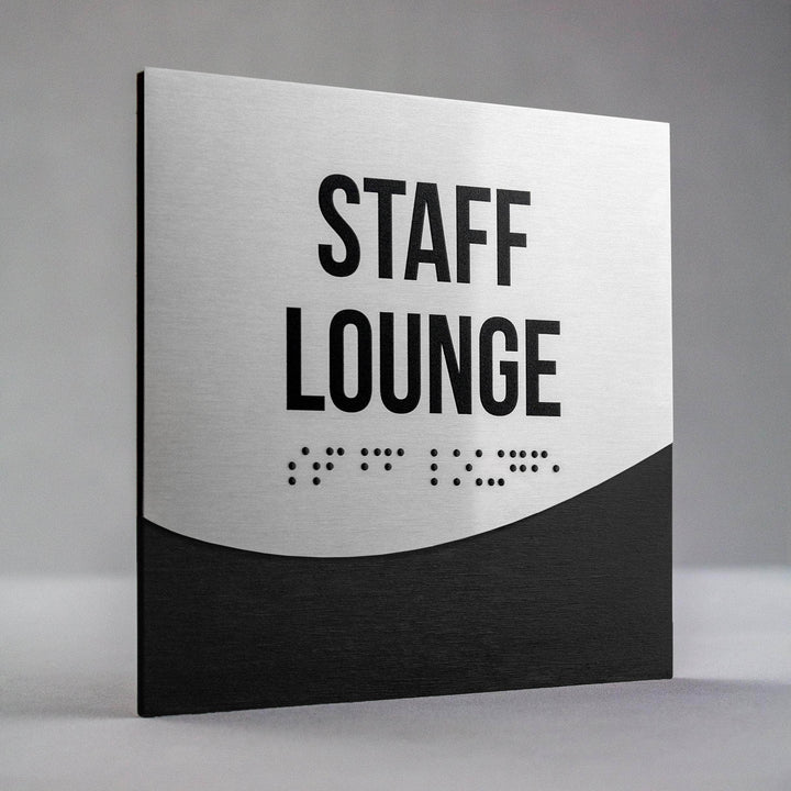 Door Signs Staff Lounge Sign — Stainless Steel & Wood Door Plate — "Jure" Design