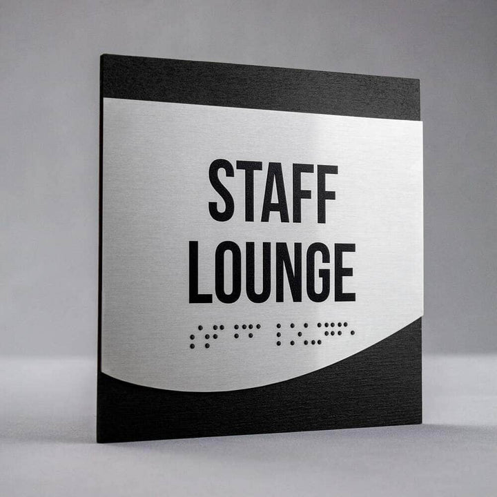 Door Signs Staff Lounge Sign — Stainless Steel & Wood Door Plate — "Venture" Design