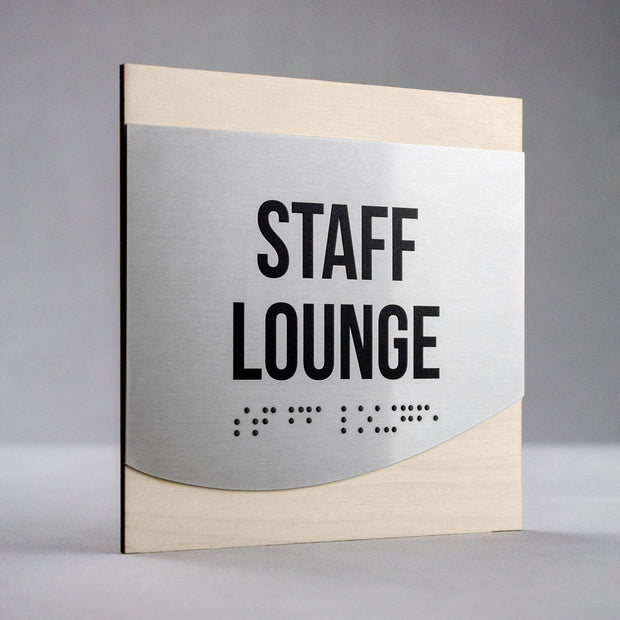 Door Signs Staff Lounge Sign — Stainless Steel & Wood Door Plate — "Venture" Design