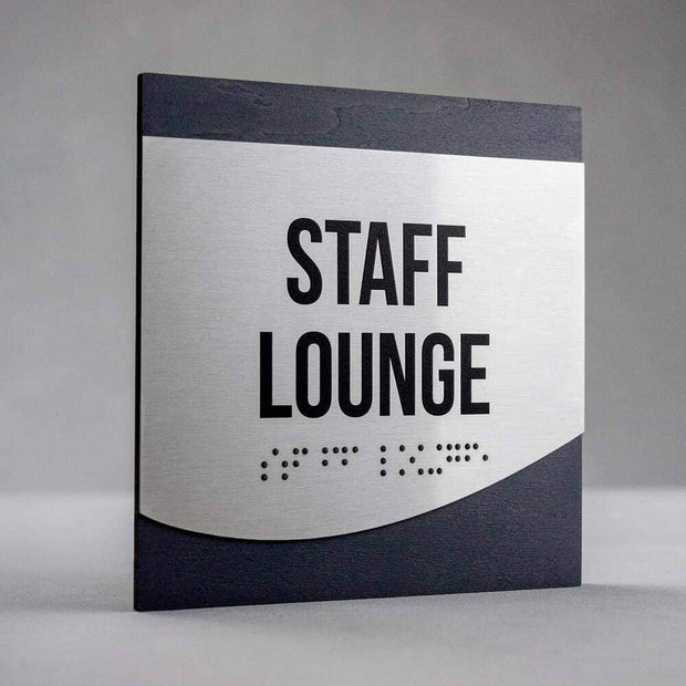 Door Signs Staff Lounge Sign — Stainless Steel & Wood Door Plate — "Venture" Design