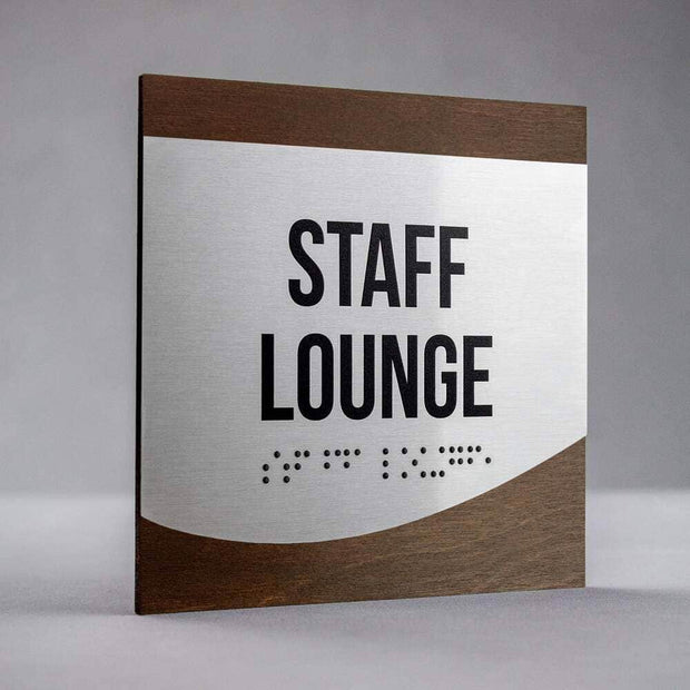 Door Signs Staff Lounge Sign — Stainless Steel & Wood Door Plate — "Venture" Design
