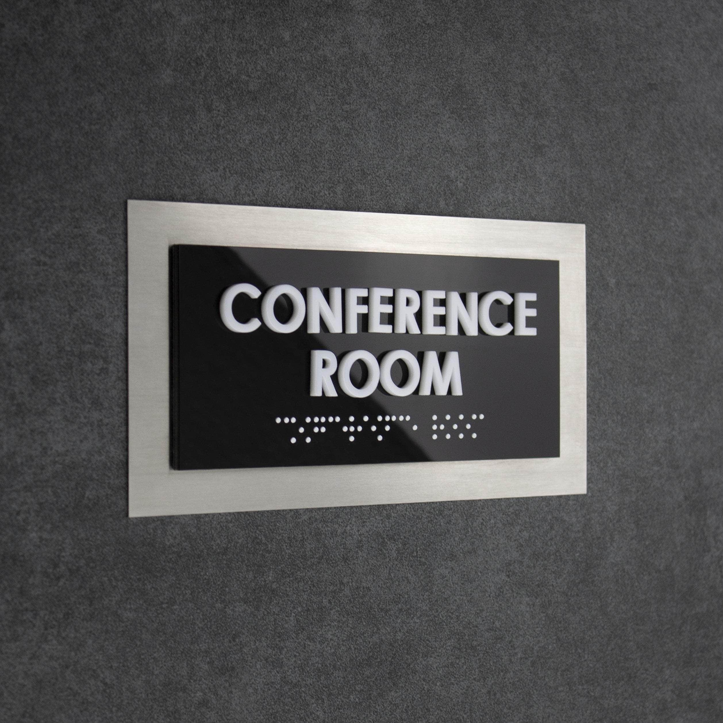 Conference Room Door Sign with Braille: Stainless Steel & Acrylic Plat ...