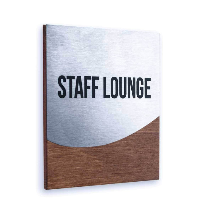Door Signs Staff Lounge Sign — Stainless Steel &amp; Wood Door Plate — "Jure" Design