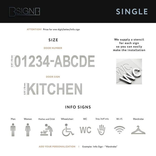 Door Signs Steel Door Letters "Single" Design (price for one symbol)