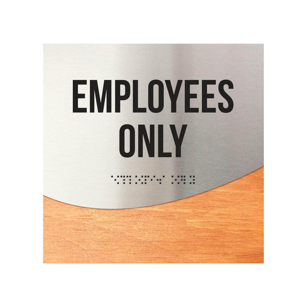 Door Signs Employees Only Sign - Stainless Steel & Wood Door Plate - "Jure" Design