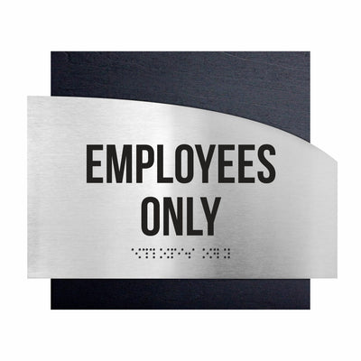 Door Signs - Employees Only Sign - Stainless Steel & Wood - "Wave" Design