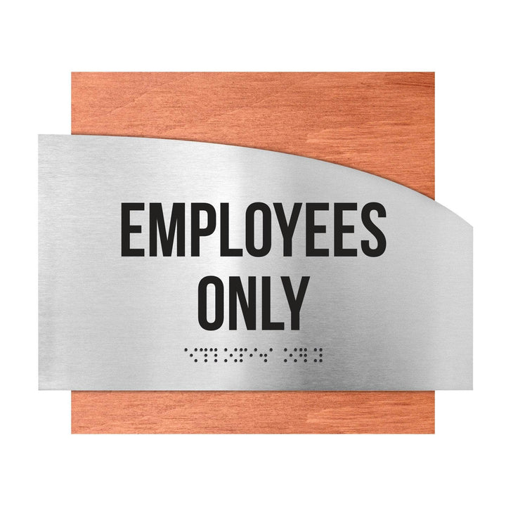 Door Signs Employees Only Sign - Stainless steel & Wood - "Wave" Design