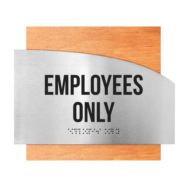Door Signs Employees Only Sign - Stainless steel & Wood - "Wave" Design