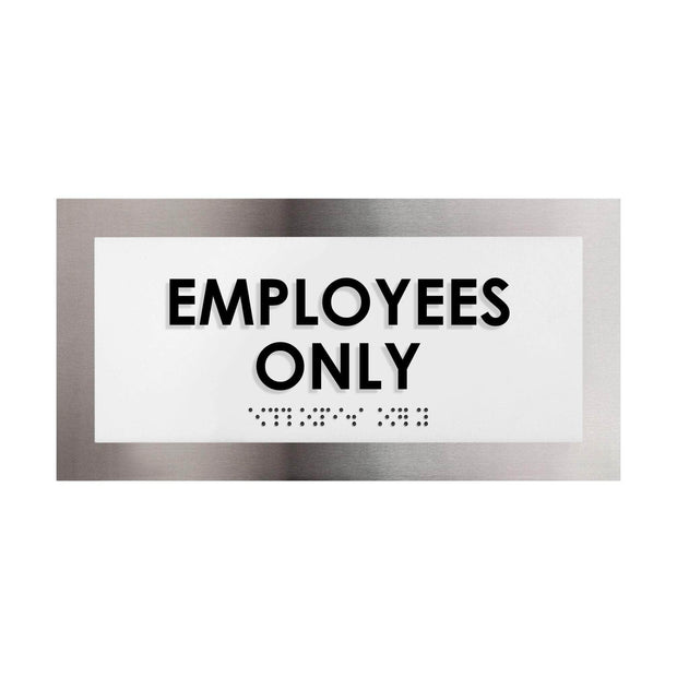 Door Signs Employees Only Sign: Stainless Steel & Acrylic Door Plate — "Modern" Design