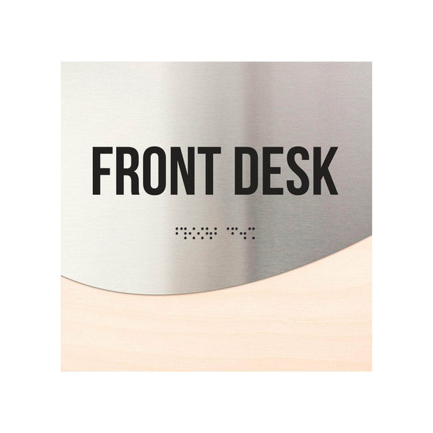 Front Desk Sign - Stainless Steel & Wood Door Plate - "Jure" Design