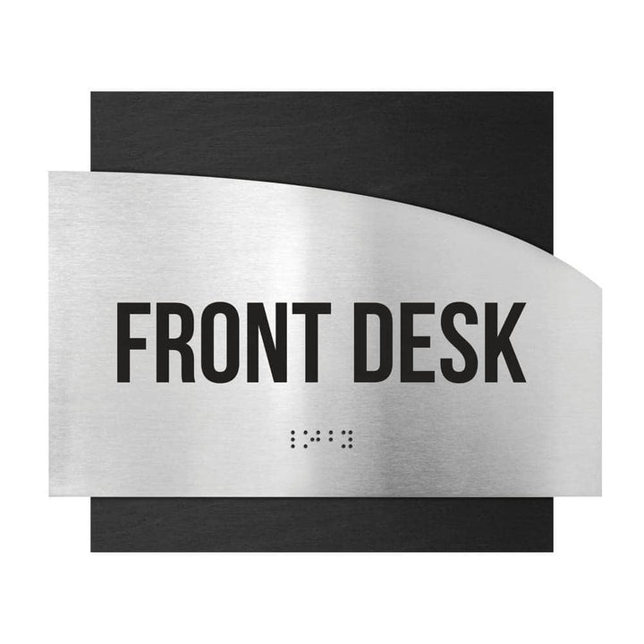 Door Signs Front Desk Sign - Stainless Steel & Wood Plate - "Wave" Design