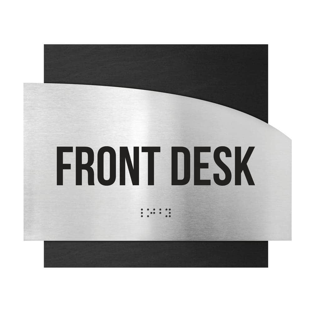 Front Desk Signs - Stainless steel & Wood Plate -