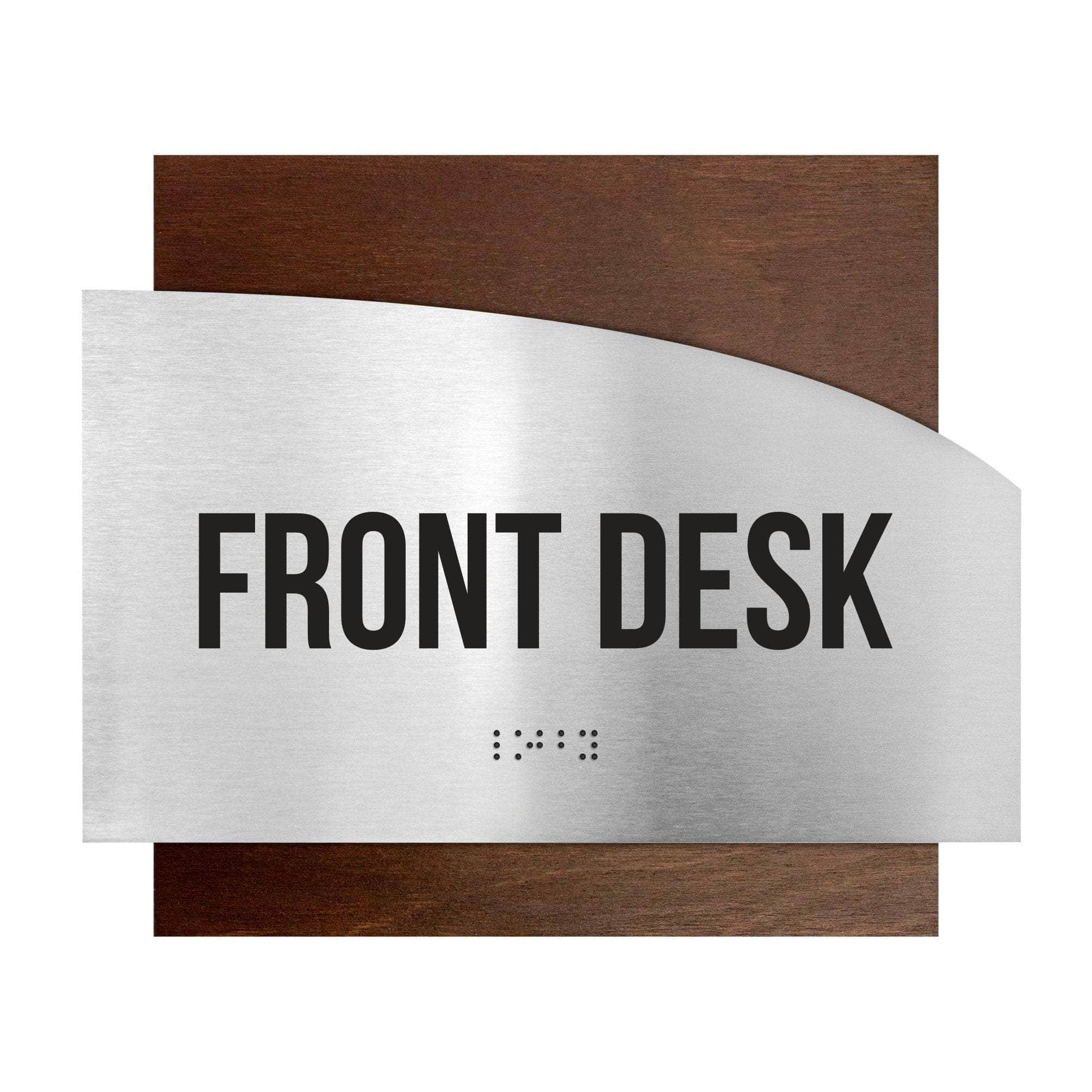 Front Work Sign Front Desk Sign: Stainless steel & Wood Door Plate —