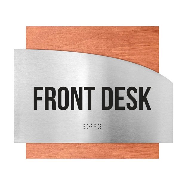 Door Signs Front Desk Sign - Stainless Steel & Wood Plate - "Wave" Design