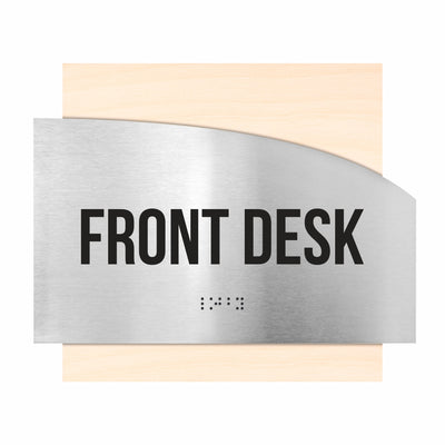 Door Signs - Front Desk Signs - Stainless Steel & Wood Plate - "Wave" Design