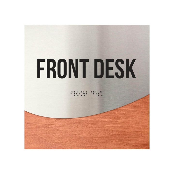Front Desk Sign - Stainless Steel &amp; Wood Door Plate - "Jure" Design