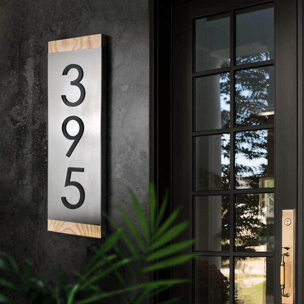 House Numbers Modern House Number Sign — Wood & Stainless Steel