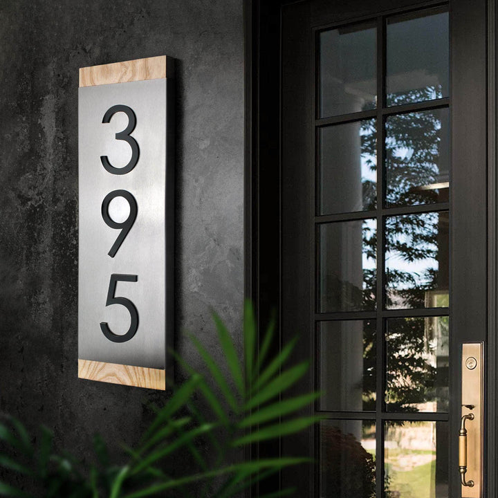 House Numbers Modern House Number Sign — Wood & Stainless Steel