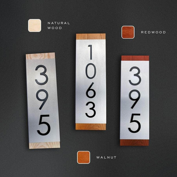 House Numbers Modern House Number Sign — Wood & Stainless Steel