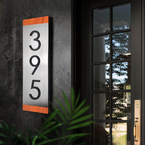 House Numbers Modern House Number Sign — Wood & Stainless Steel