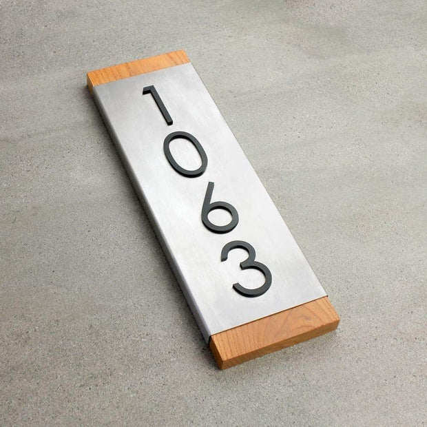 House Numbers Modern House Number Sign — Wood & Stainless Steel