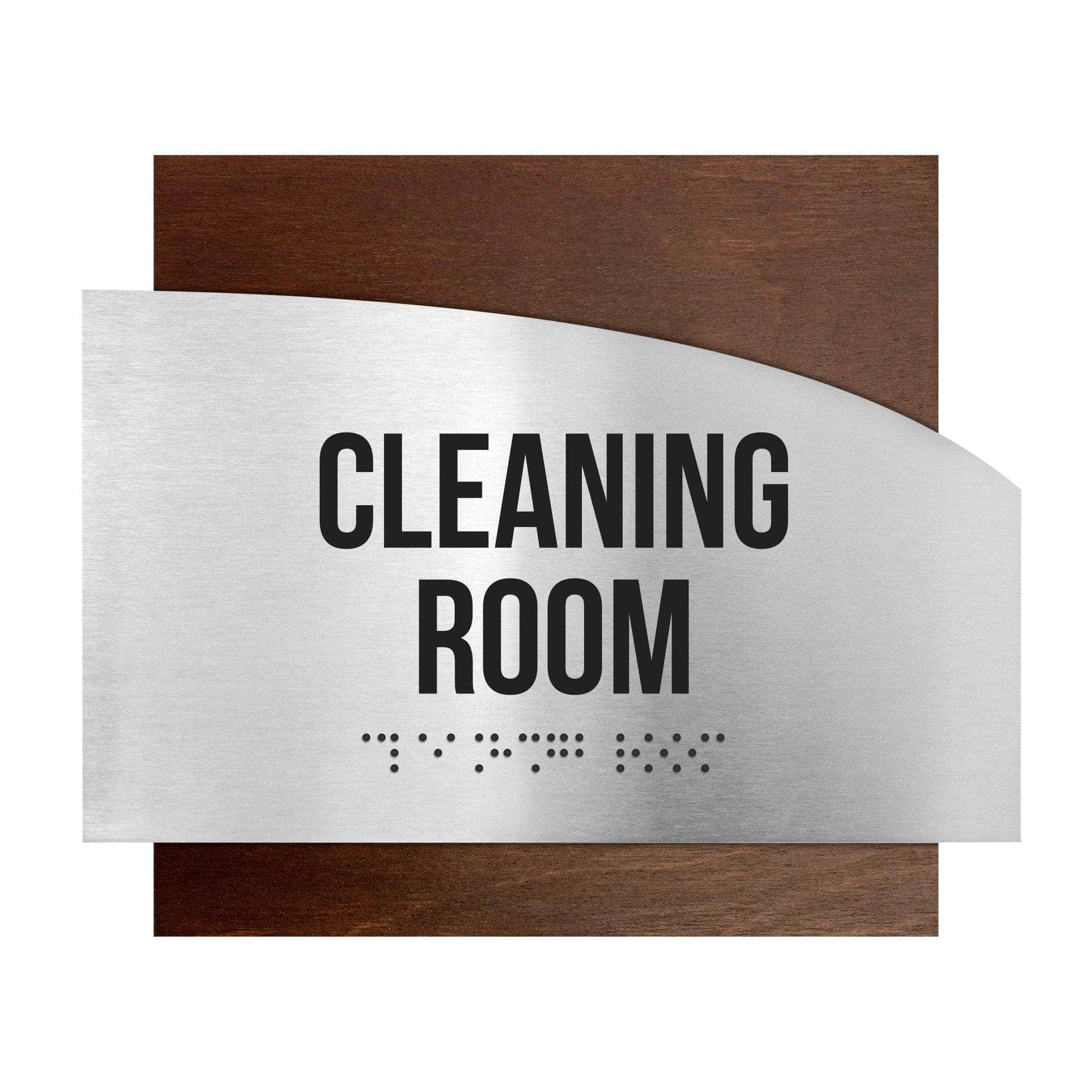 Cleaning Room Sign: Wood & Stainless Steel Door Plate —