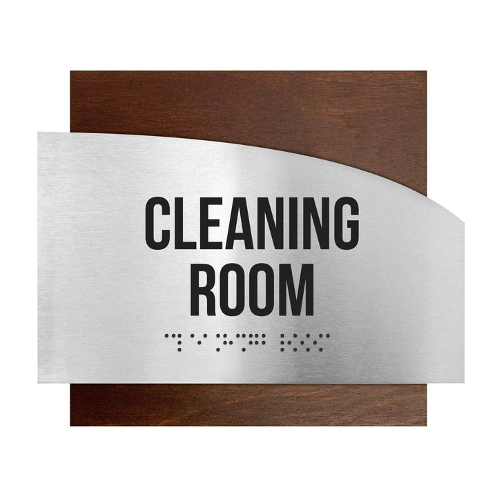 Information signs Wood & Stainless Steel Cleaning Room Sign — "Wave" Design